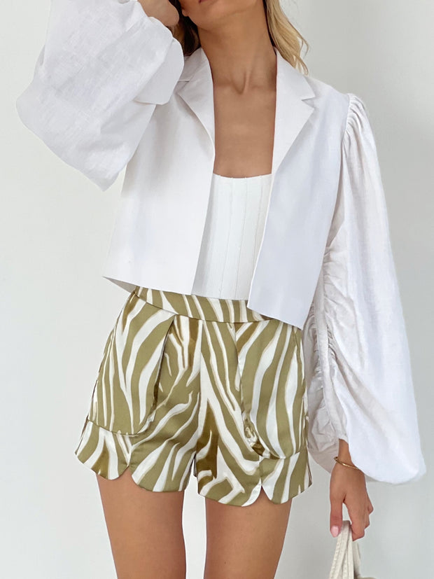 Jess Front Pocket Printed Shorts | Sage & White