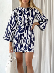 Meera Printed Vibe Dress | Navy/White