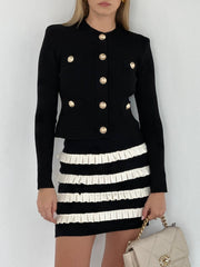 Lottie Contrast Frill Knitted Skirt | Black