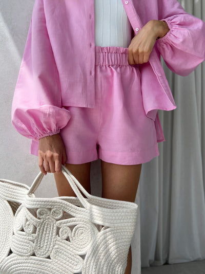 Women's Pink Linen Shorts