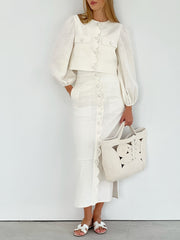 White Button Down Midi Skirt