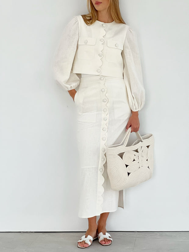 White Button Down Midi Skirt
