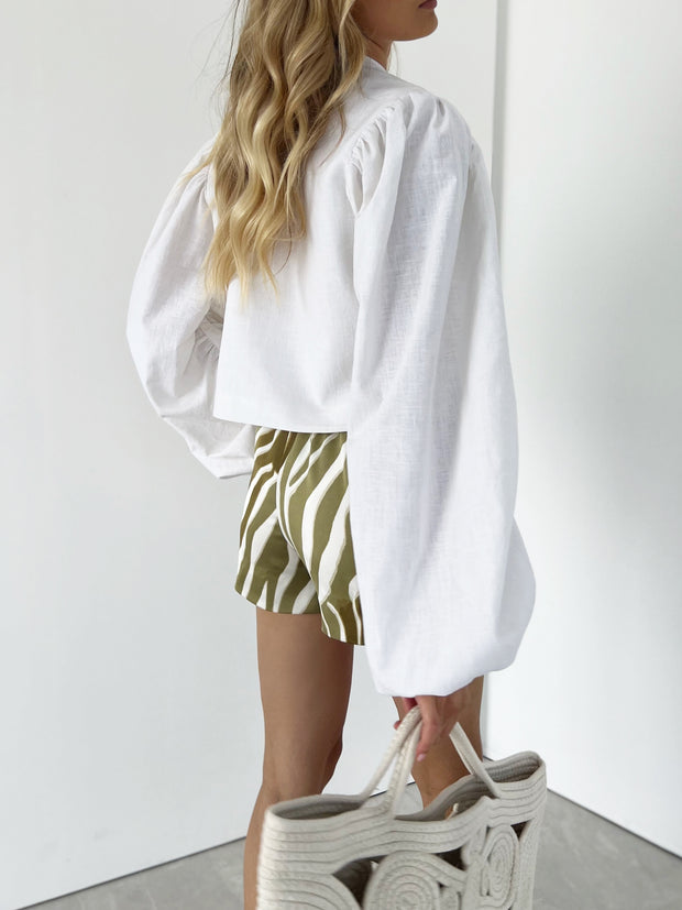 Jess Front Pocket Printed Shorts | Sage & White