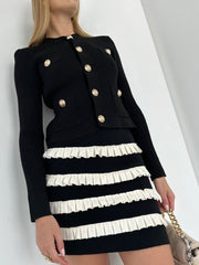 Lottie Contrast Frill Knitted Skirt | Black