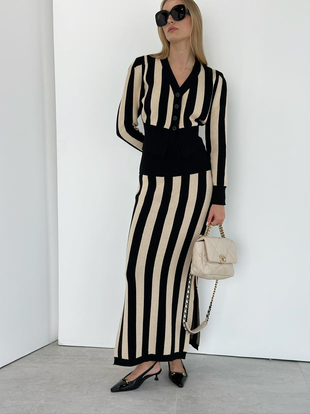 Knitted Stripe Maxi Skirt