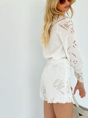 Indiana Guipure Lace Hem Shorts | White