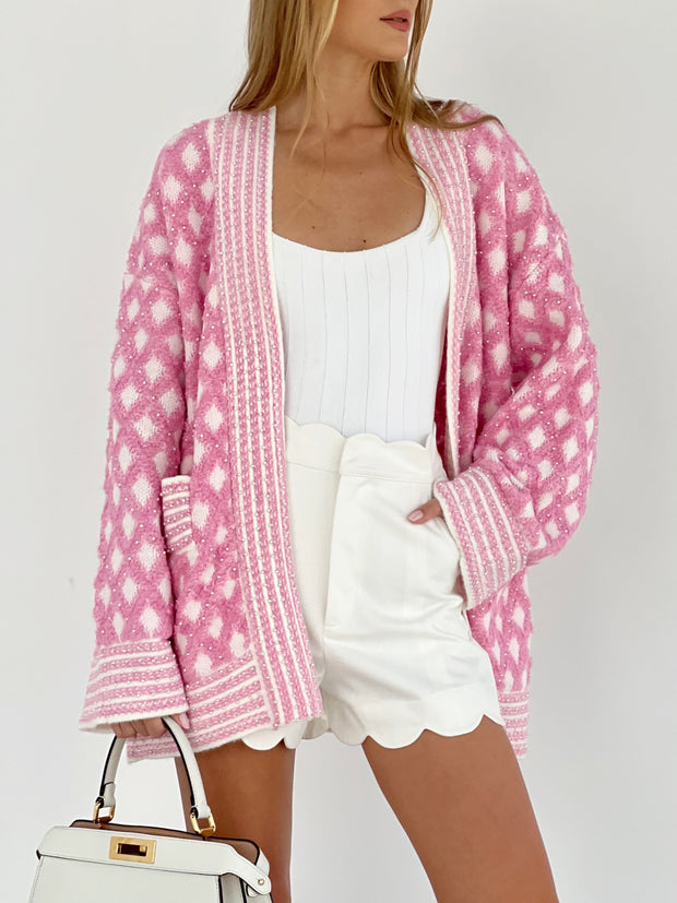 Trendy Cardigan Textured Cardigan Pink Womens Tops All White
