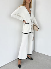 Sophia Fine Knit Pearl Button Cardigan | Ivory & Black