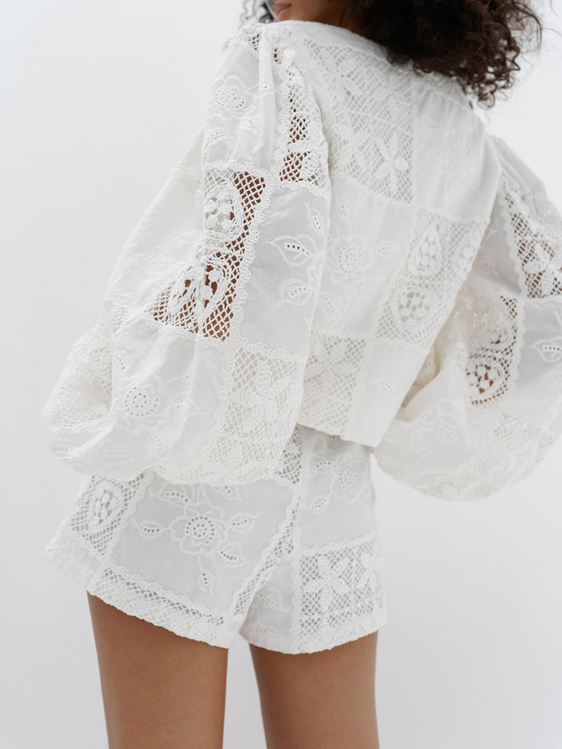 Irena Cotton & Guipure Lace Top | Ivory
