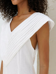 Salli Pin Tuck Linen Maxi Dress | White