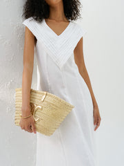 Salli Pin Tuck Linen Maxi Dress | White