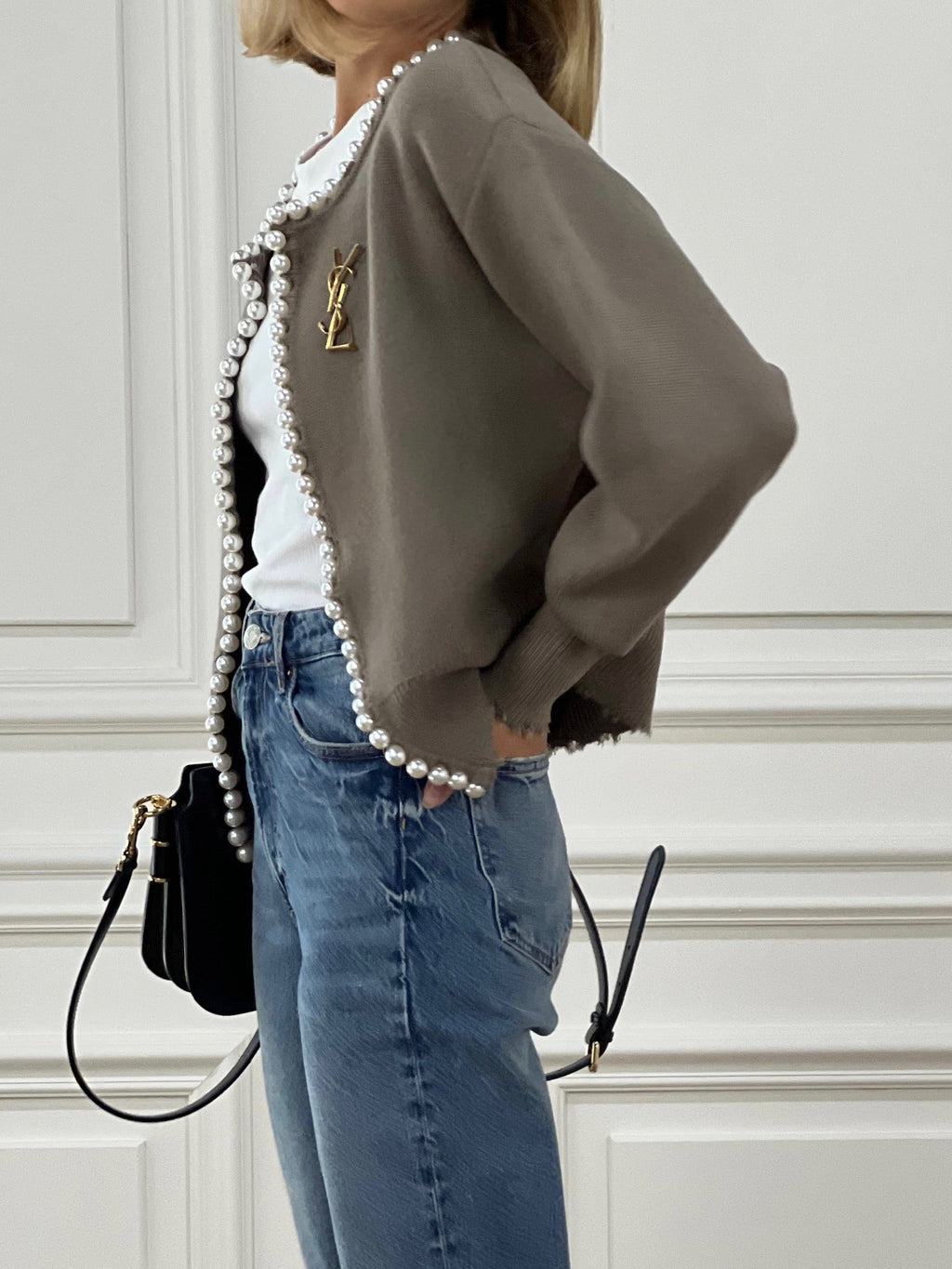 Isabella Pearl Edge Cardigan | Mocha
