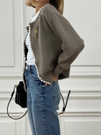 Isabella Pearl Edge Cardigan | Mocha