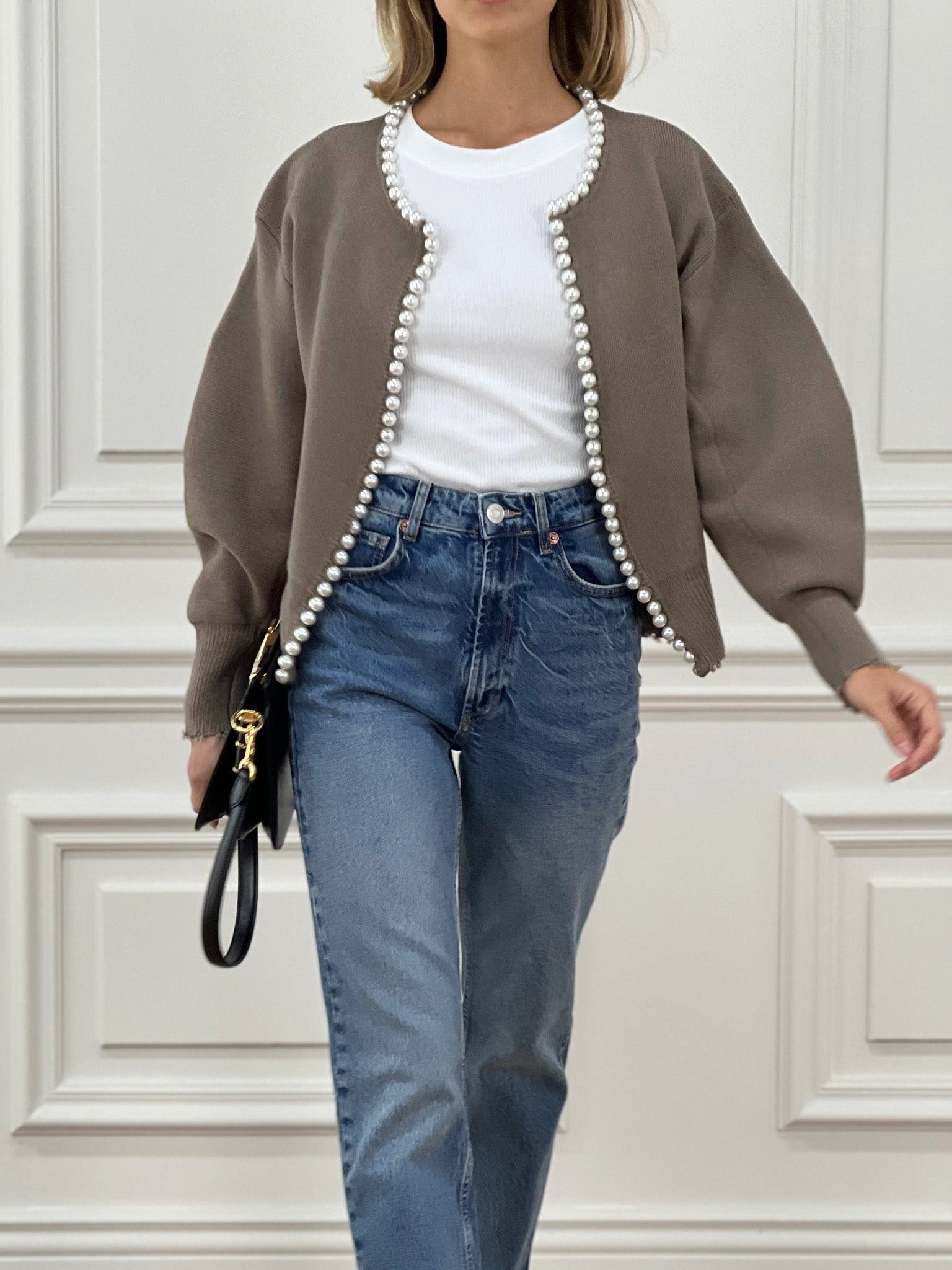 Mocha Pearl Edge Cardigan 