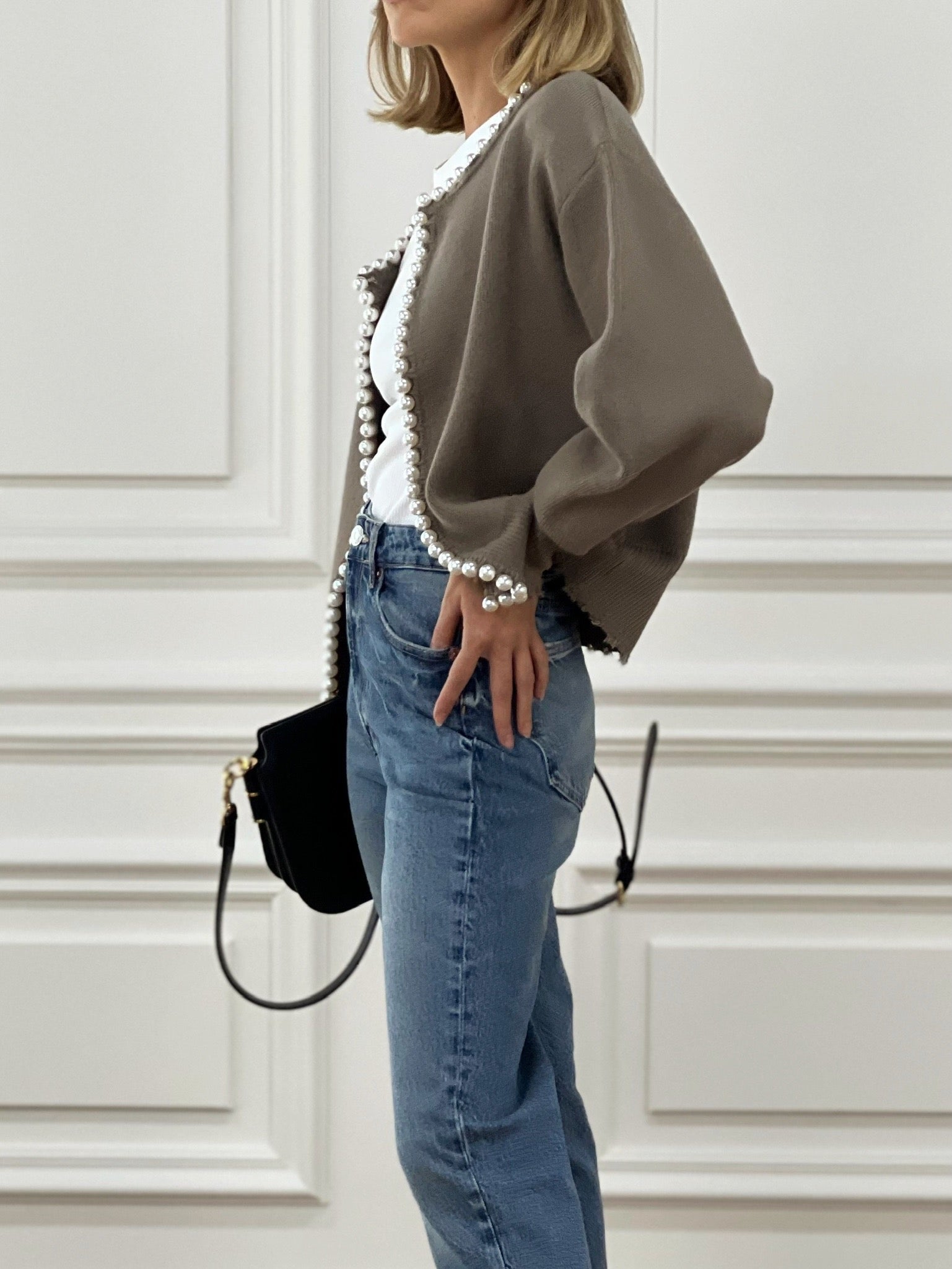 Mocha Pearl Edge Cardigan Vita Grace