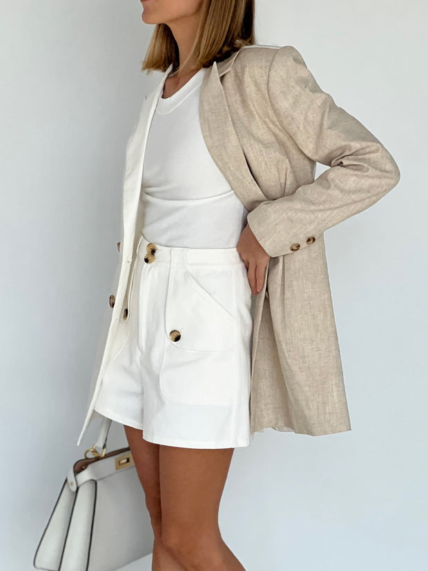 Rhodes Contrast Linen Jacket | Ivory/Latte