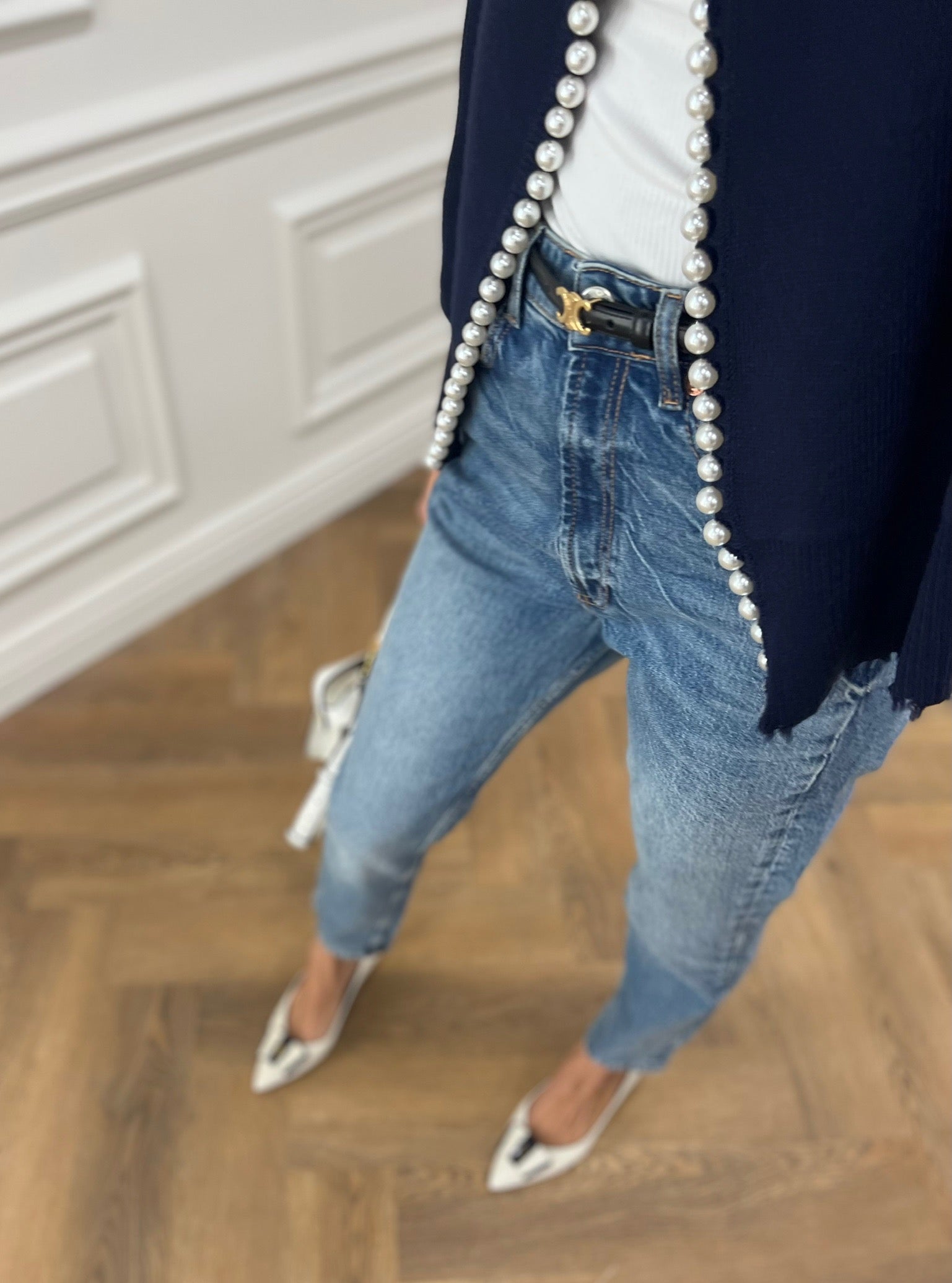 Isabella Pearl Edge Cardigan | Navy