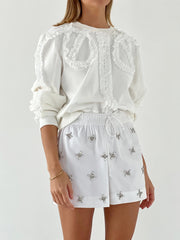 Ivy Jewelled Cotton Shorts | White