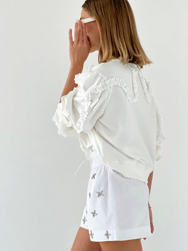 Ivy Jewelled Cotton Shorts | White