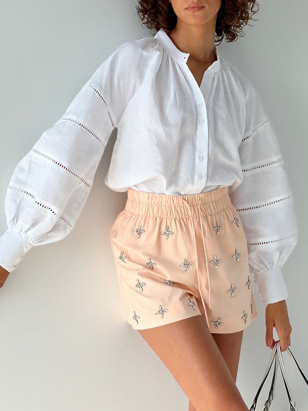 Ivy Jewelled Cotton Shorts | Seashell