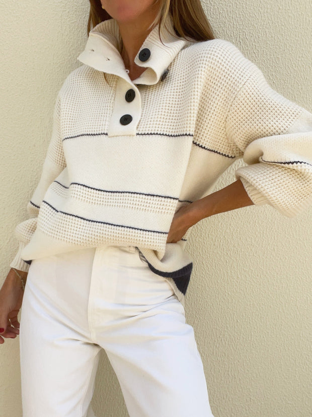Marina Button Neck Sweater | Cream