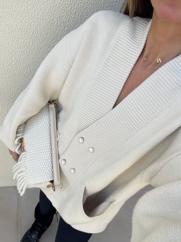 Aida Pearl Button Cardigan Coat | Cream
