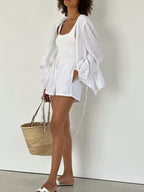 Alice Cotton Cutwork Tie Waist Blouse | White