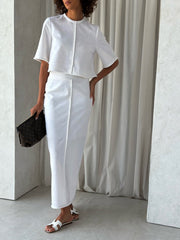 Lana Linen Blend Day Skirt | Ivory White 