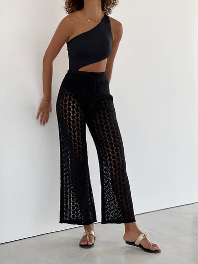 Black Cotton Crochet Trousers
