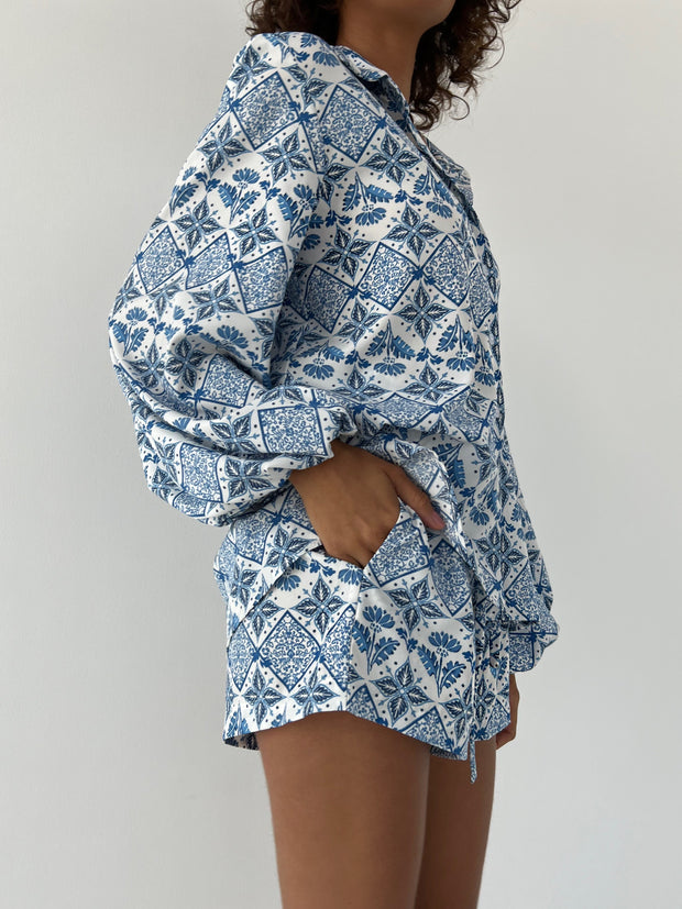 Blue & White Waist Shorts