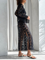 Gabriela Guipure Lace Maxi Dress | Black