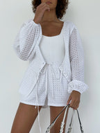 Alice Cotton Cutwork Tie Waist Blouse
