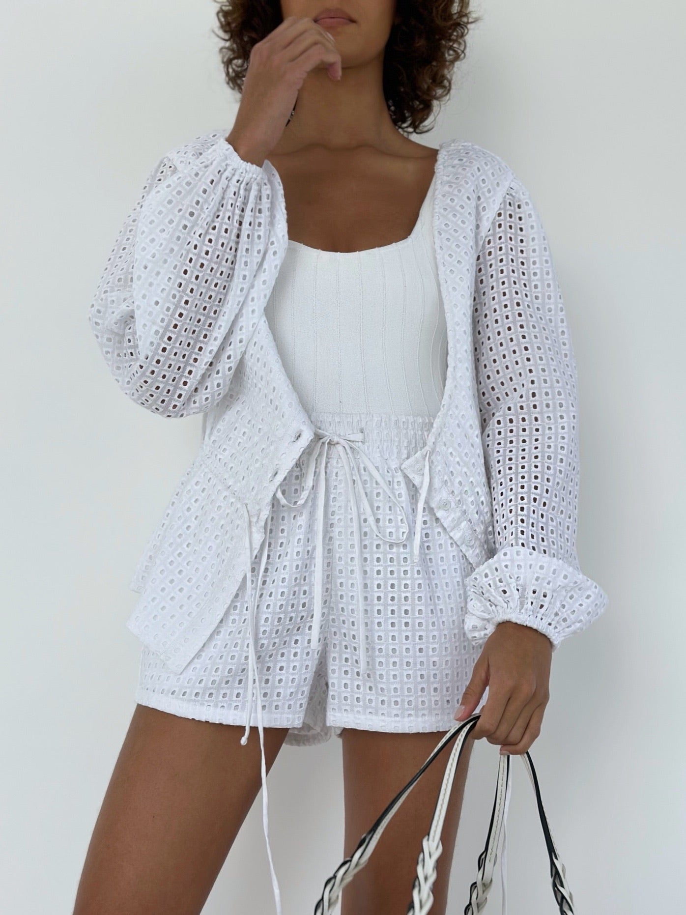 Alice Cotton Cutwork Tie Waist Blouse