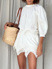 Soneva Crochet Trim Cotton Top | White