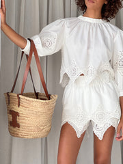 Soneva Crochet Trim Cotton Skort | White