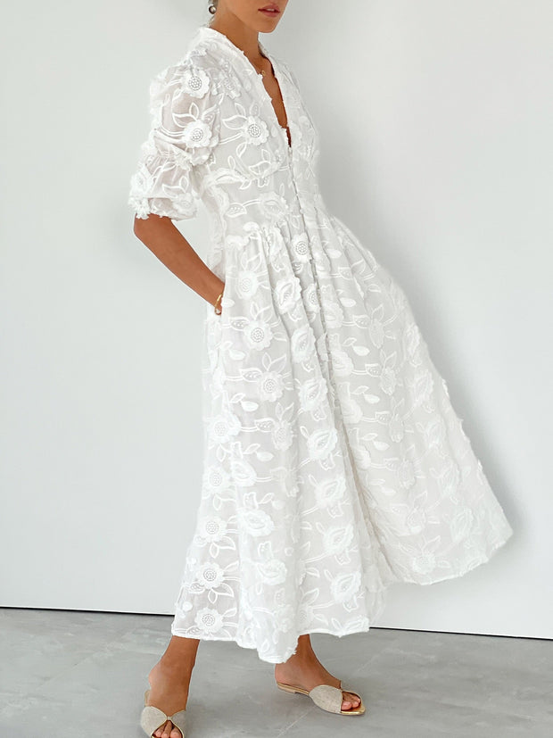 White Embroidered Cotton Dress