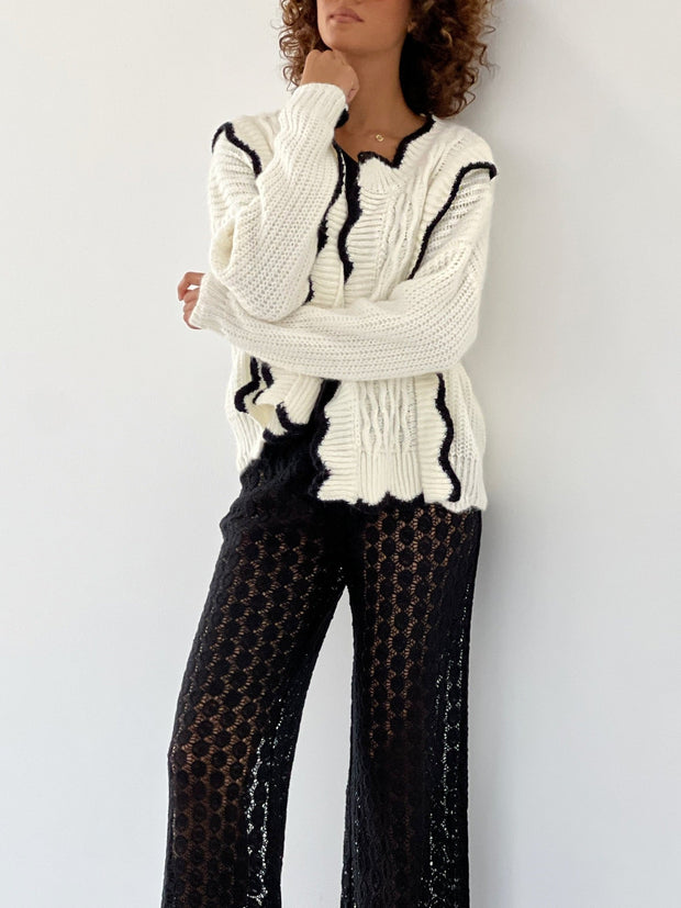 Women's White & Black Cardigan