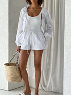 White Cotton Belted Blouse Vita Grace