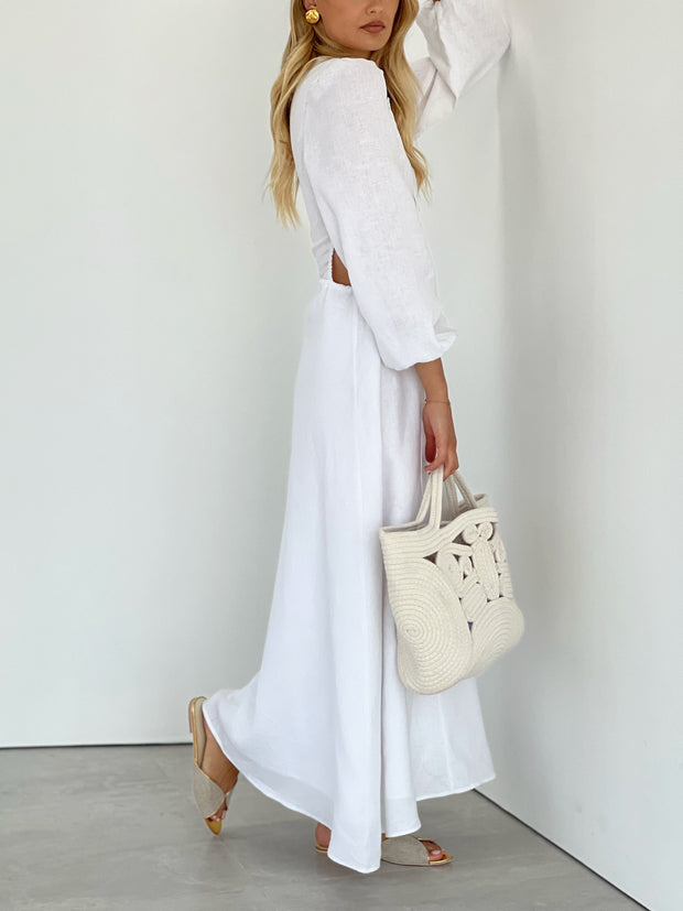 Layla Linen Cut Away Maxi Dress | White
