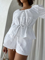 White Cotton Belted Blouse