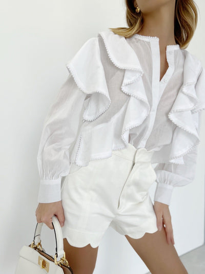 White Ruffle Blouse