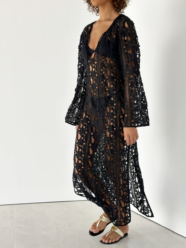 Gabriela Guipure Lace Maxi Dress | Black