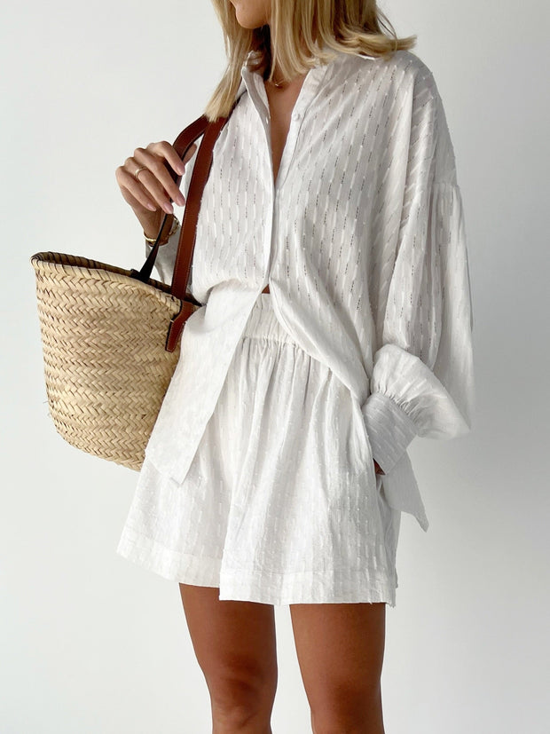 Mindy Embroidered Cotton Oversized Shirt | Coco White