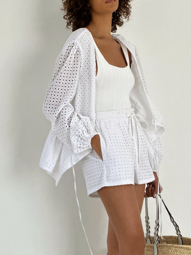 Women's White Cotton Shorts