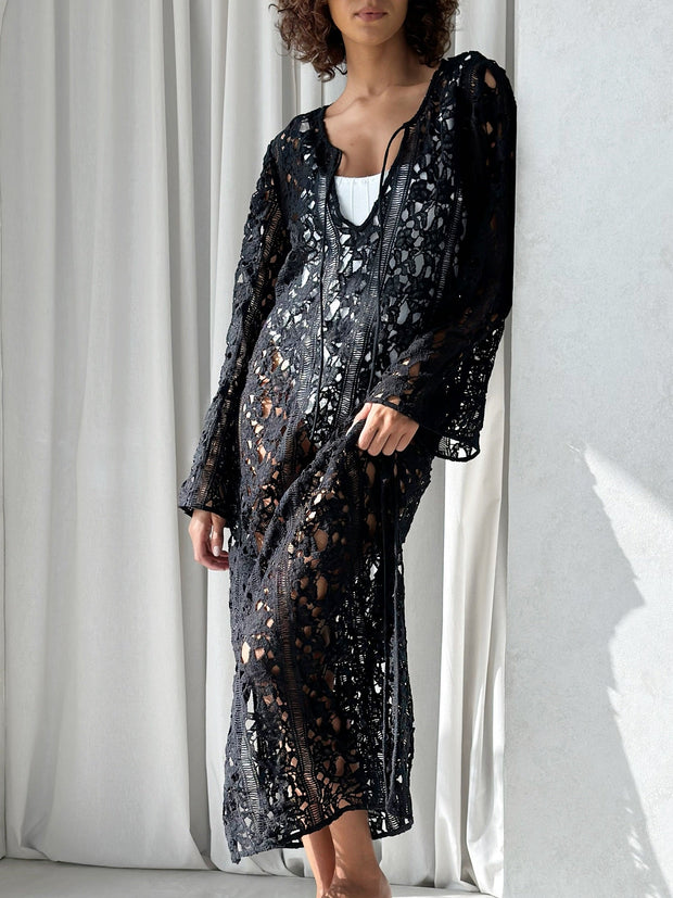 Gabriela Guipure Lace Maxi Dress | Black