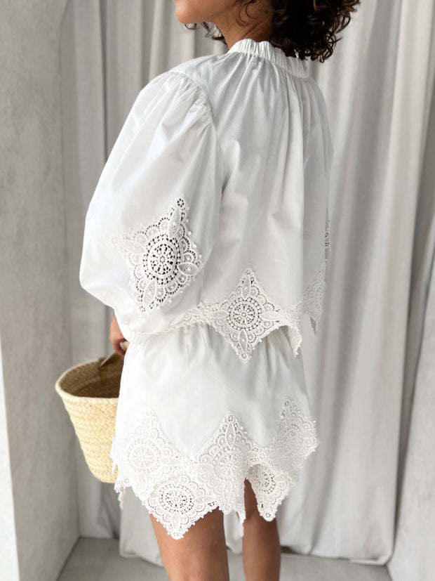 Soneva Crochet Trim Cotton Top | White